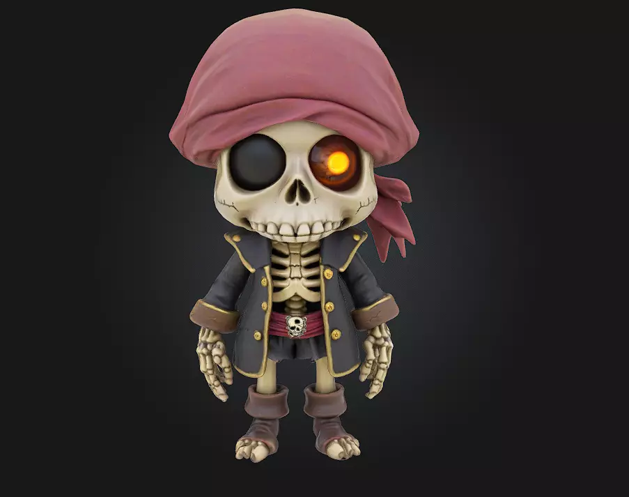 Short Cartoon Undead Buccaneer 3D print model_0