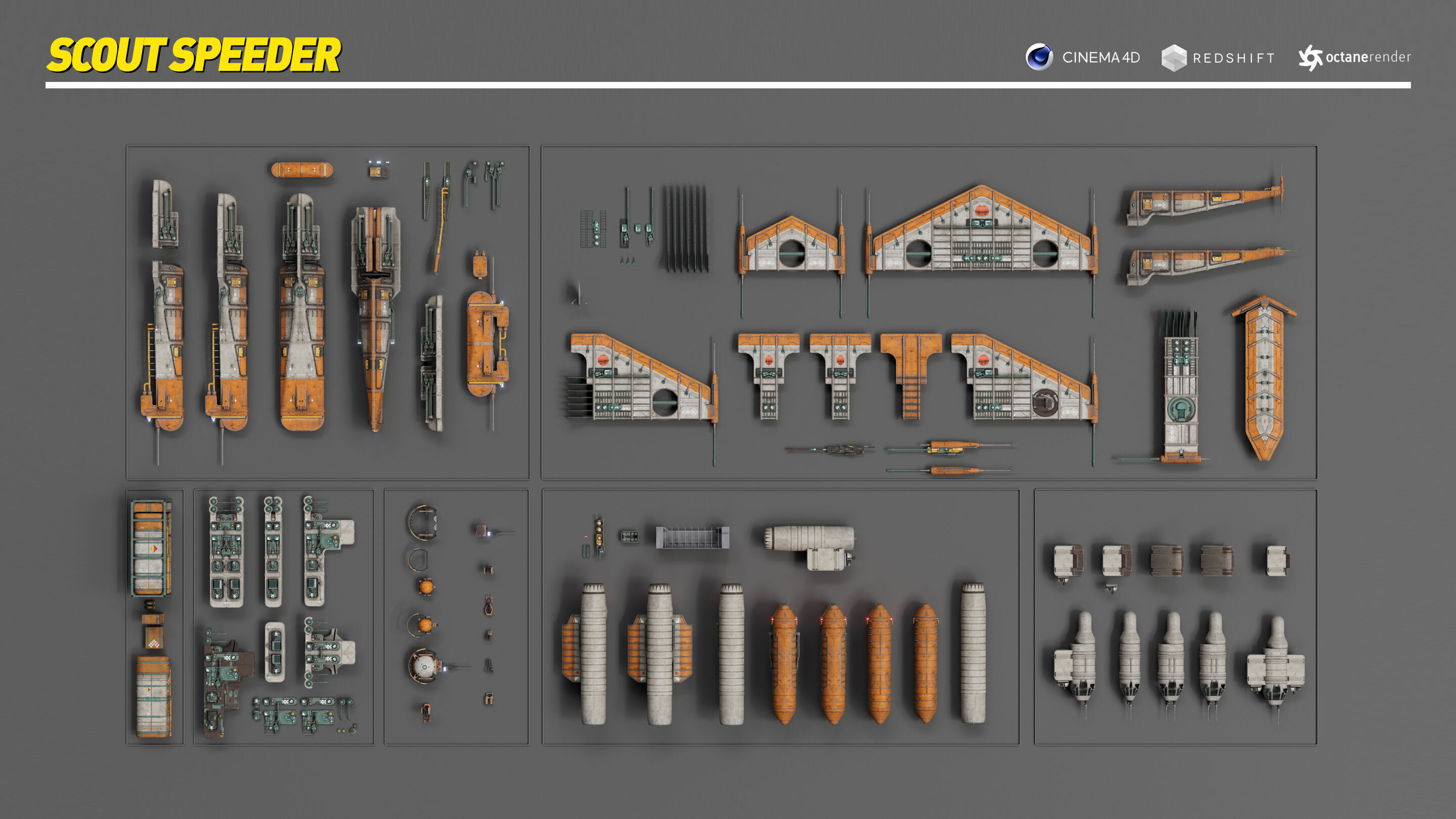 Speeder Vehicle Kitbash Set 3D model_15