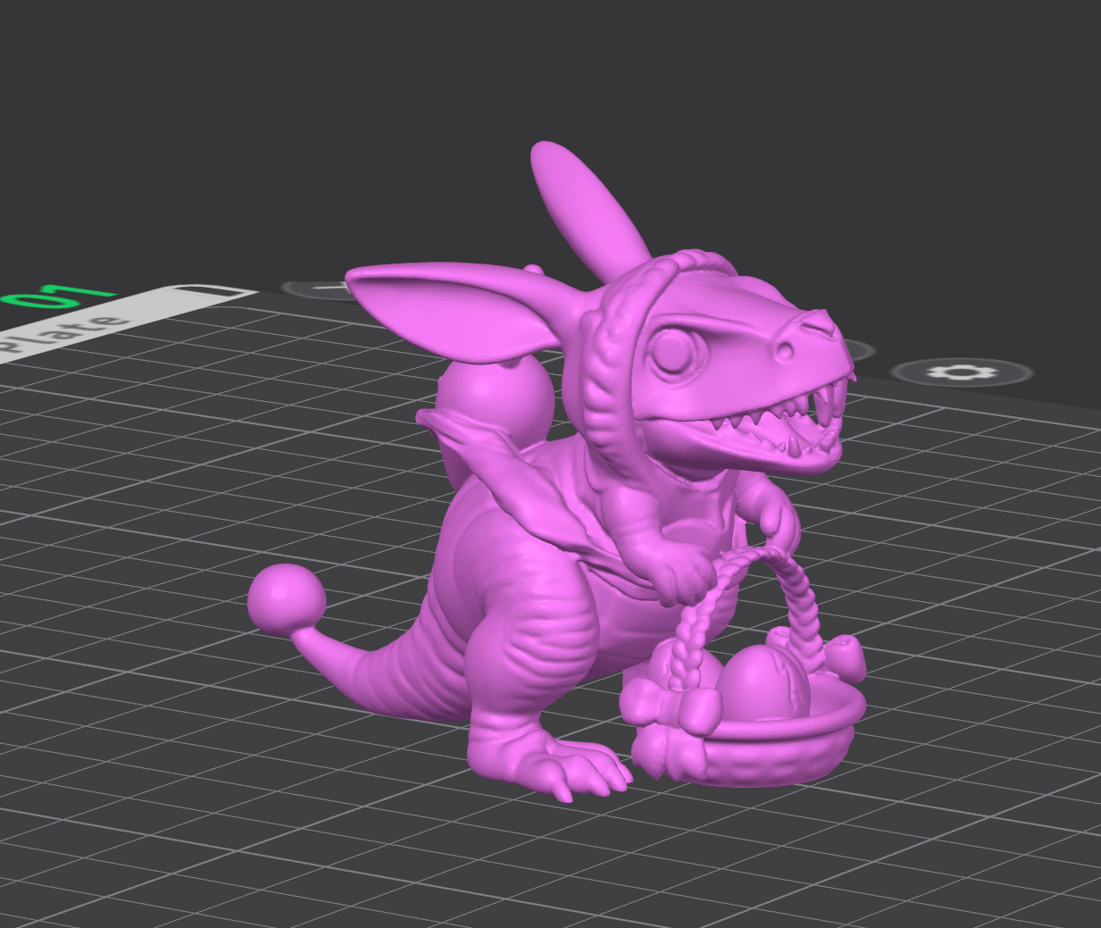 Cute Rabbit Dinosaur Statue with Easter Egg 3D print model_2