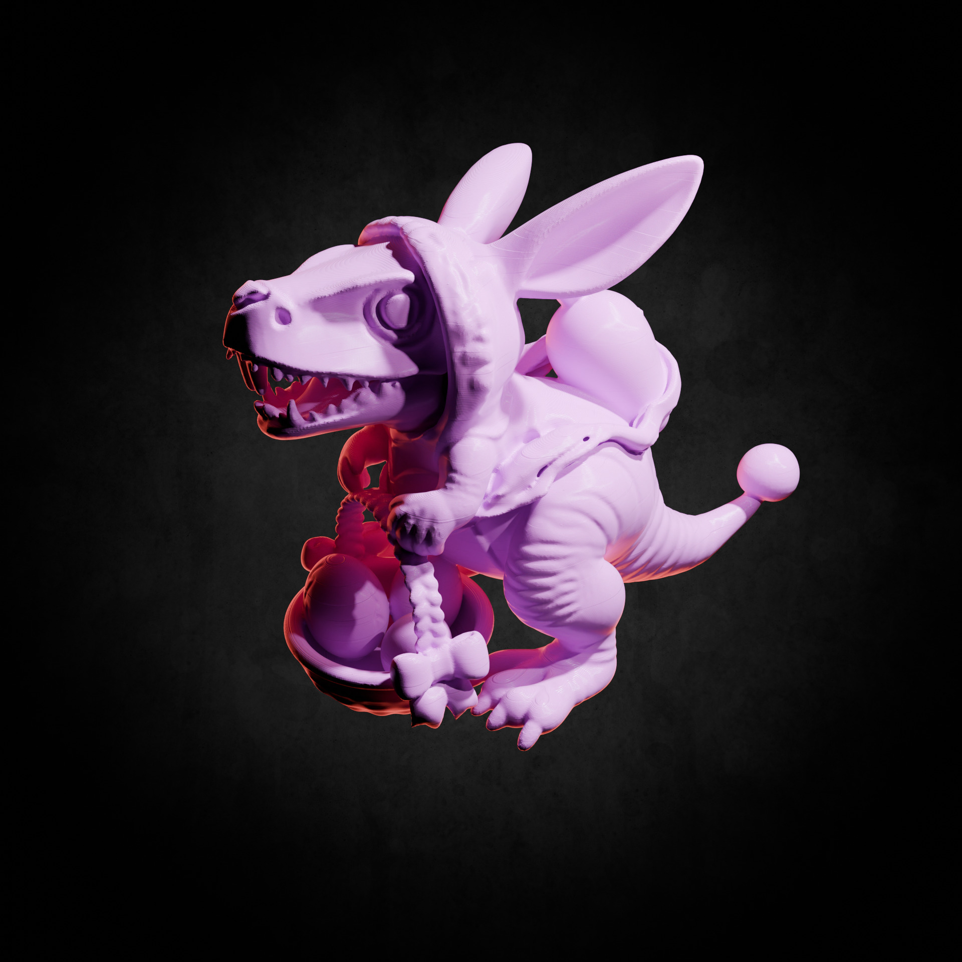Cute Rabbit Dinosaur Statue with Easter Egg 3D print model_1