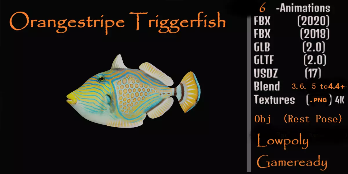 Orangestripe Triggerfish Low-poly 3D model_0