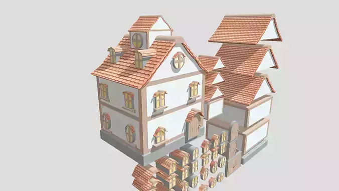 Modular Low-Poly Village Builder Pack Low-poly 3D model