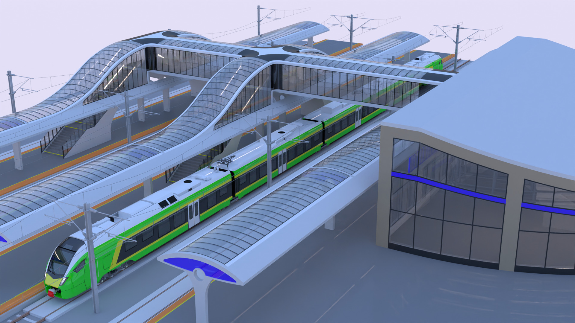 Station with Stadler Flirt II 3D model_5