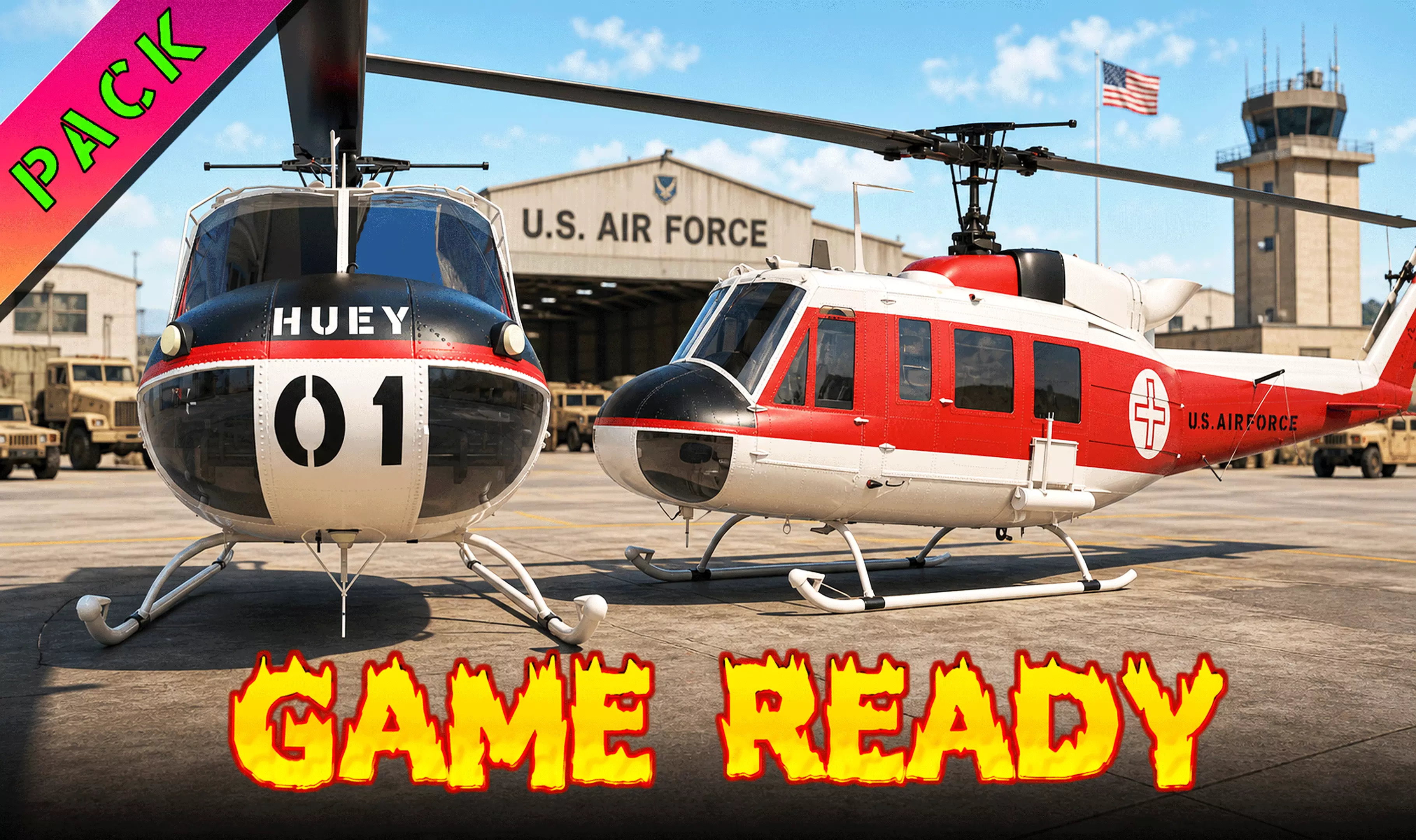 Bell UH-1 Helicopter GAME READY Low-poly 3D model