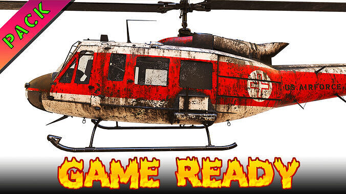 Bell UH-1 Helicopter GAME READY Low-poly 3D model