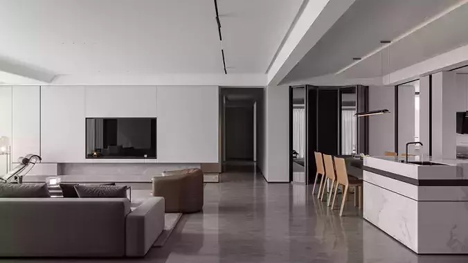 Modern Light Luxury Living and Dining Room Interior 3D model