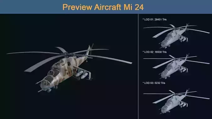 Asset - Army - Aircraft - Mi 24 Low-poly 3D model
