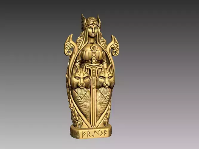 statue of Freya in a totemic style