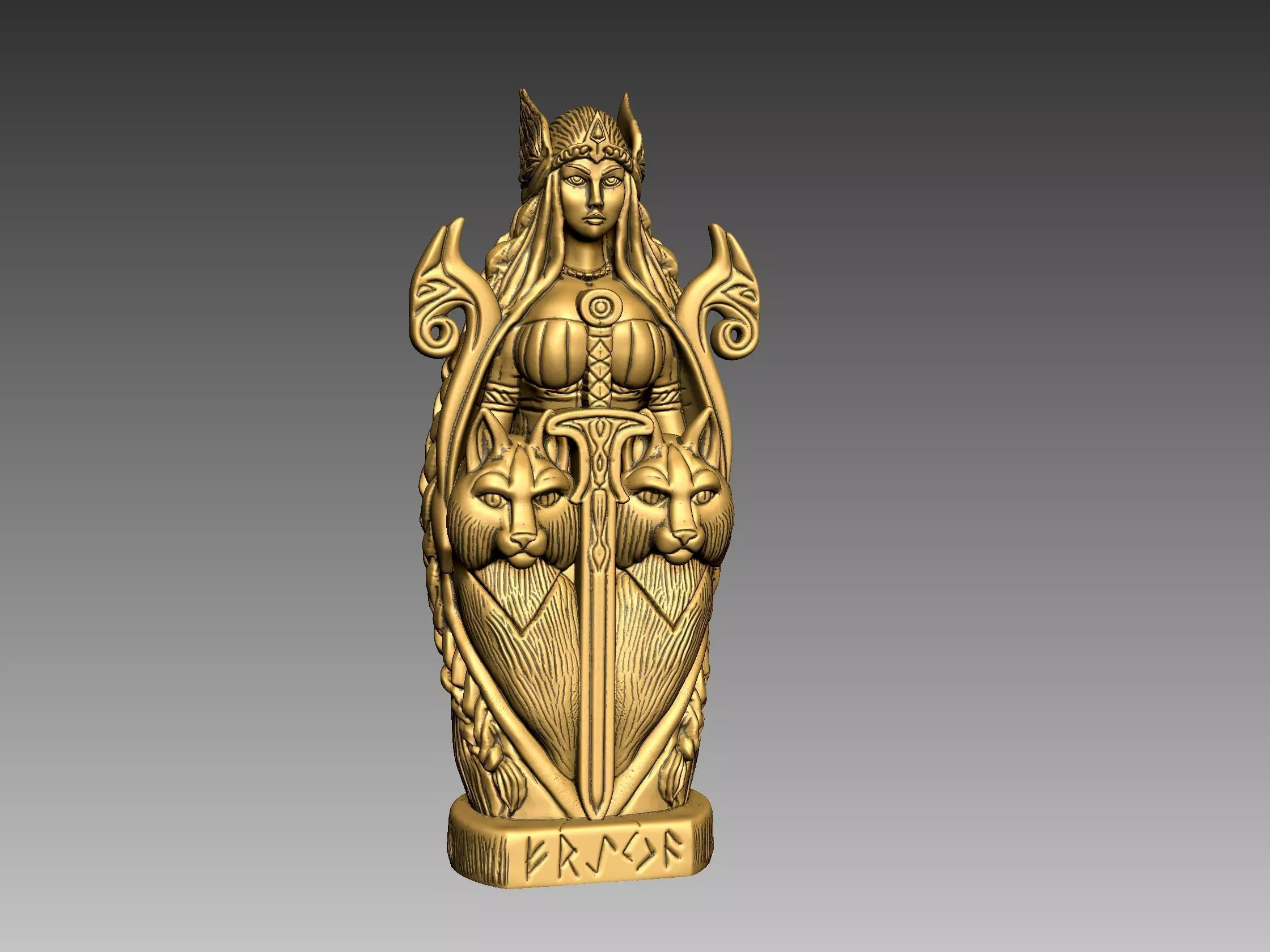 statue of Freya in a totemic style 3D print model