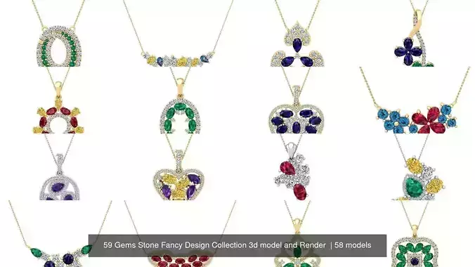 59 Gems Stone Fancy Design Collection 3d model and Render  