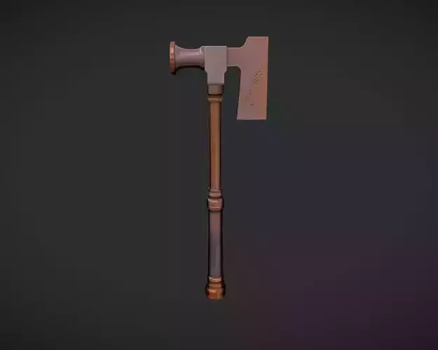 Old rusty axe with weathered handle