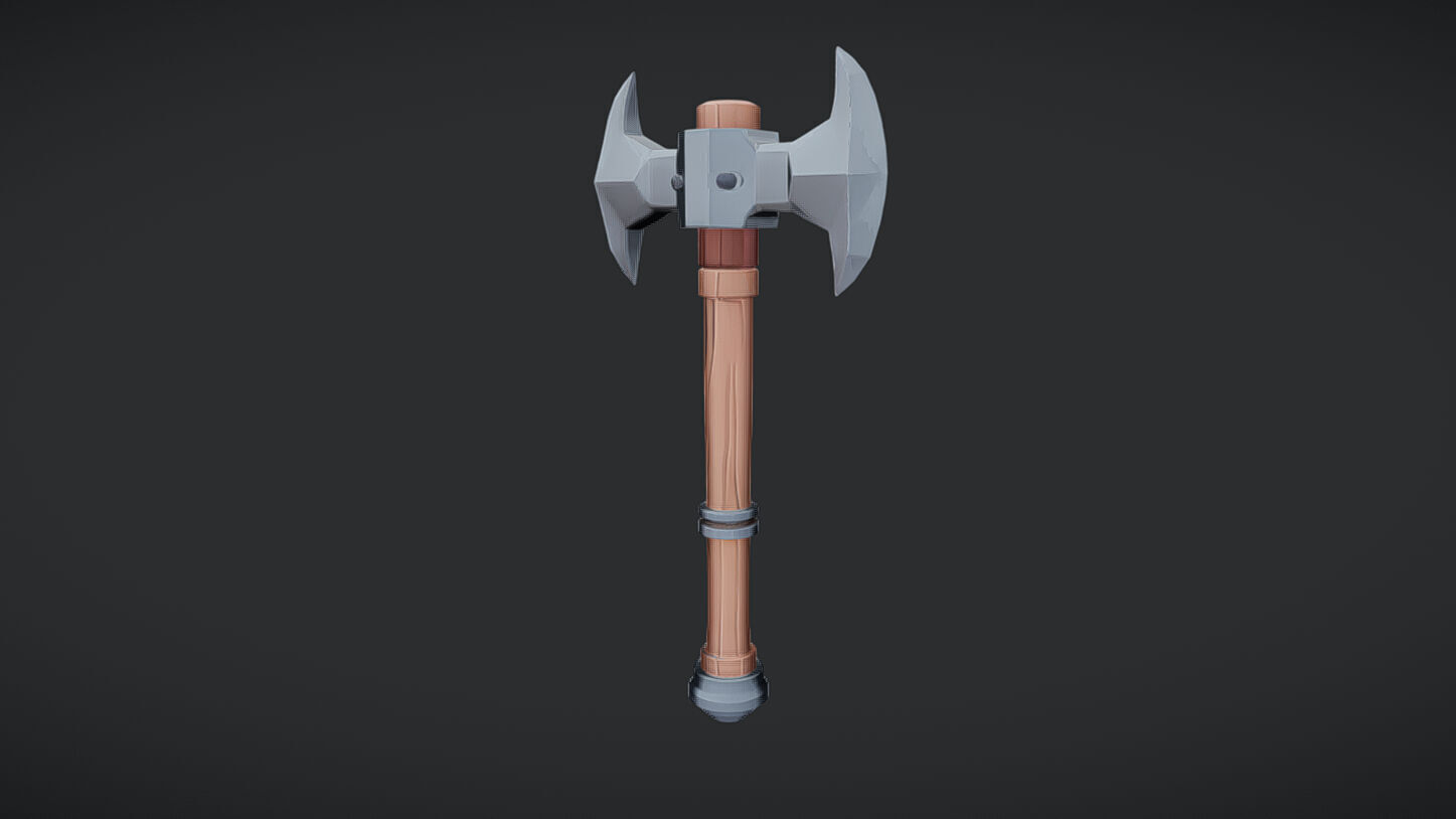 fantasy double-headed axe 3D model_4