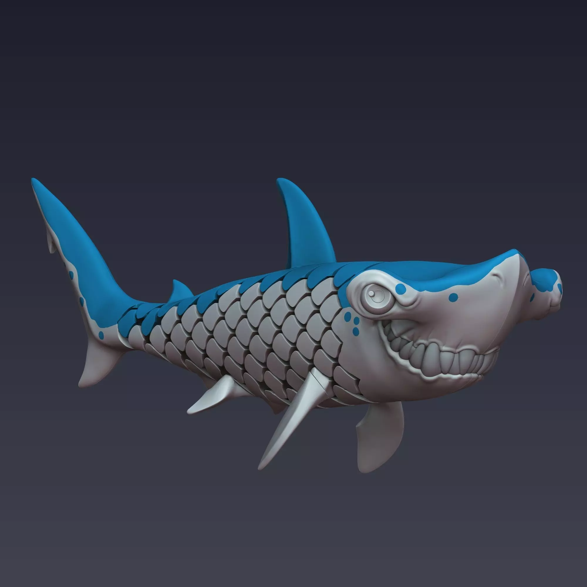 Hammerhead Shark Articulated 3D print model_0