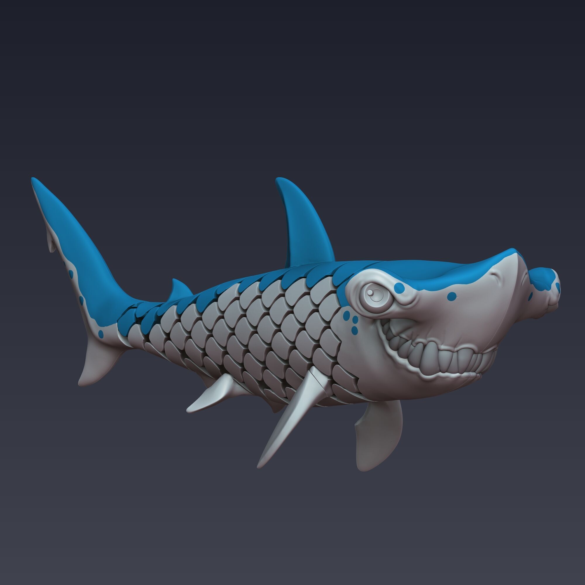 Hammerhead Shark Articulated 3D print model_7