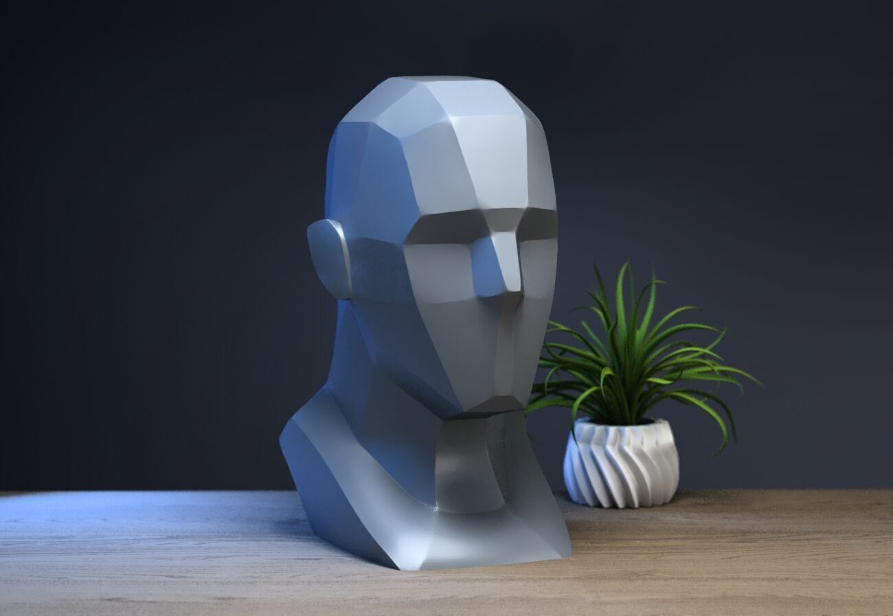 Low-poly head headphone Stand Cyborg Headset Stand 3D print model_1