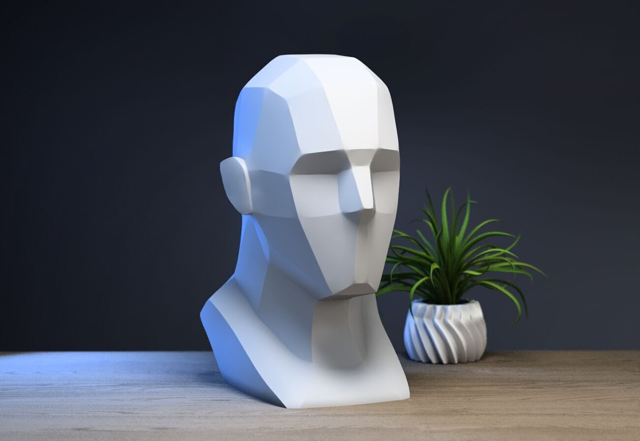 Low-poly head headphone Stand Cyborg Headset Stand 3D print model_2