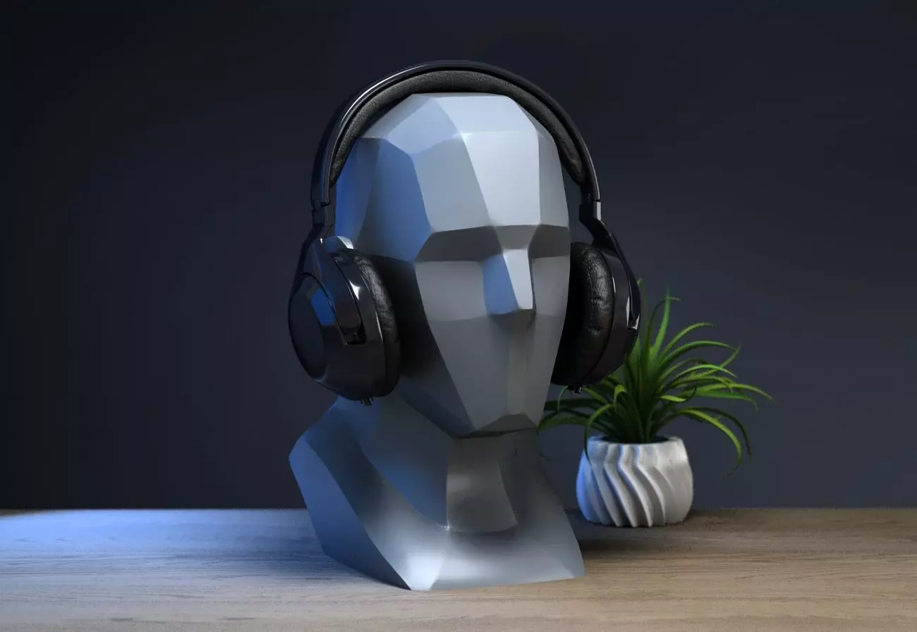 Low-poly head headphone Stand Cyborg Headset Stand 3D print model_0