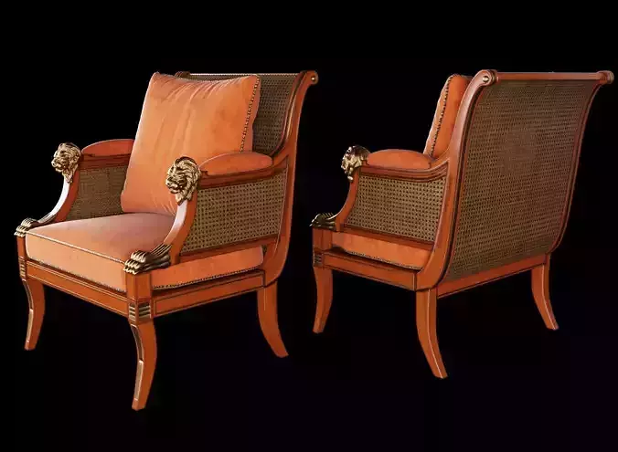 19th C Style Regency Mahogany Cane Giltwood Bergere Armchair 3D model