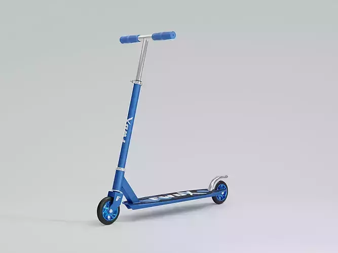 Sporty kick scooter with metallic rims in blue color