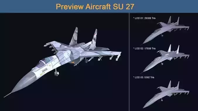 Asset - Army - Aircraft - Su 27 Low-poly 3D model