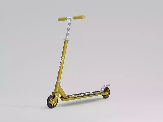 Sporty kick scooter with metallic rims in gold color