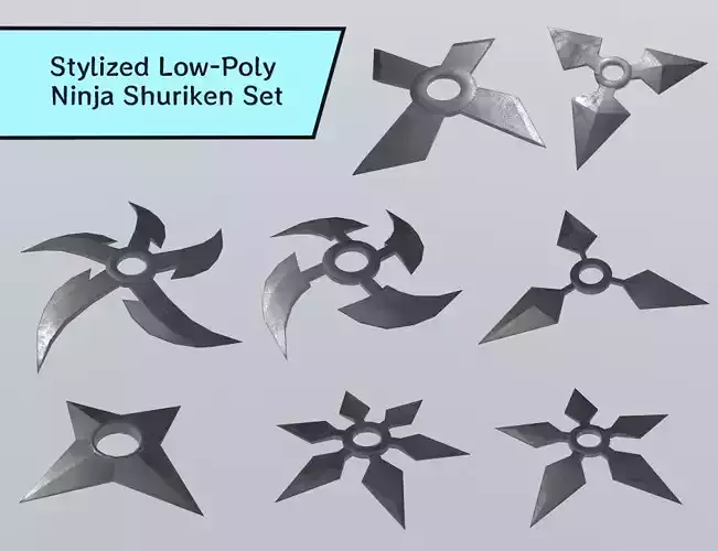 Stylized Low-Poly Ninja Shuriken Set