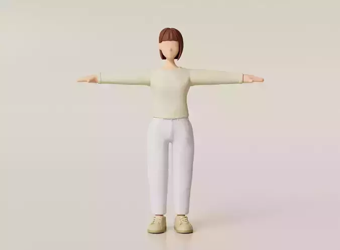 Cartoon Style Female Character Stylish Clothes Hair Shoes