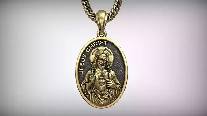 The Sacred Heart of Jesus Christ Christian Medallion 3D print model