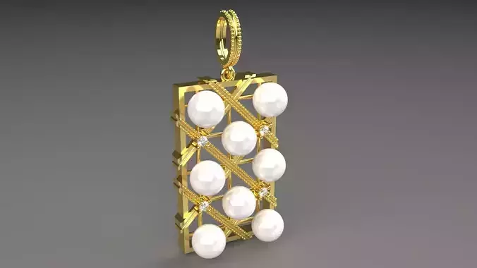 Modern rectangular pendant with pearls and diamonds model pp0025