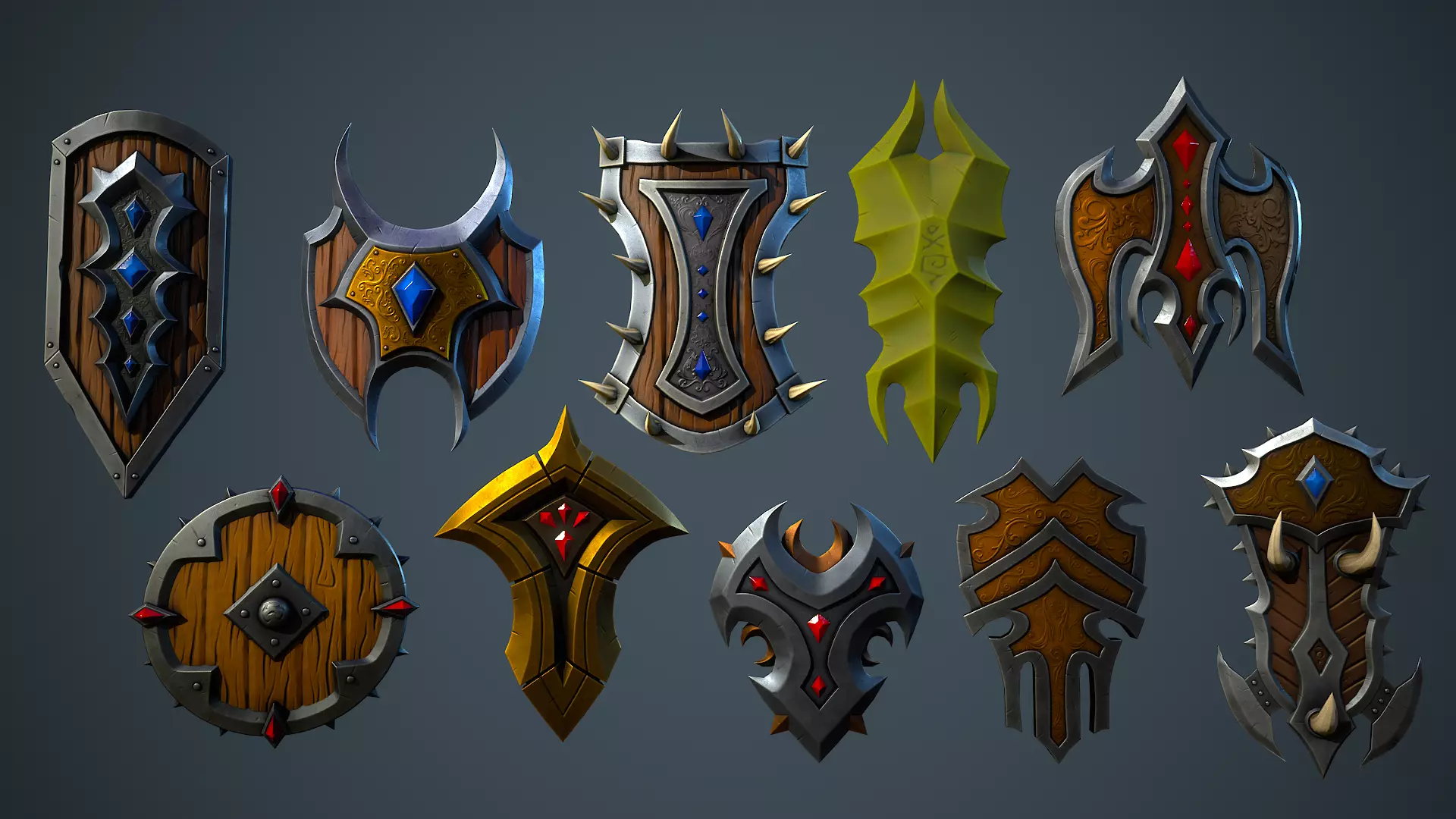 Stylized Fantasy Weapons - Shields Low-poly 3D model_0