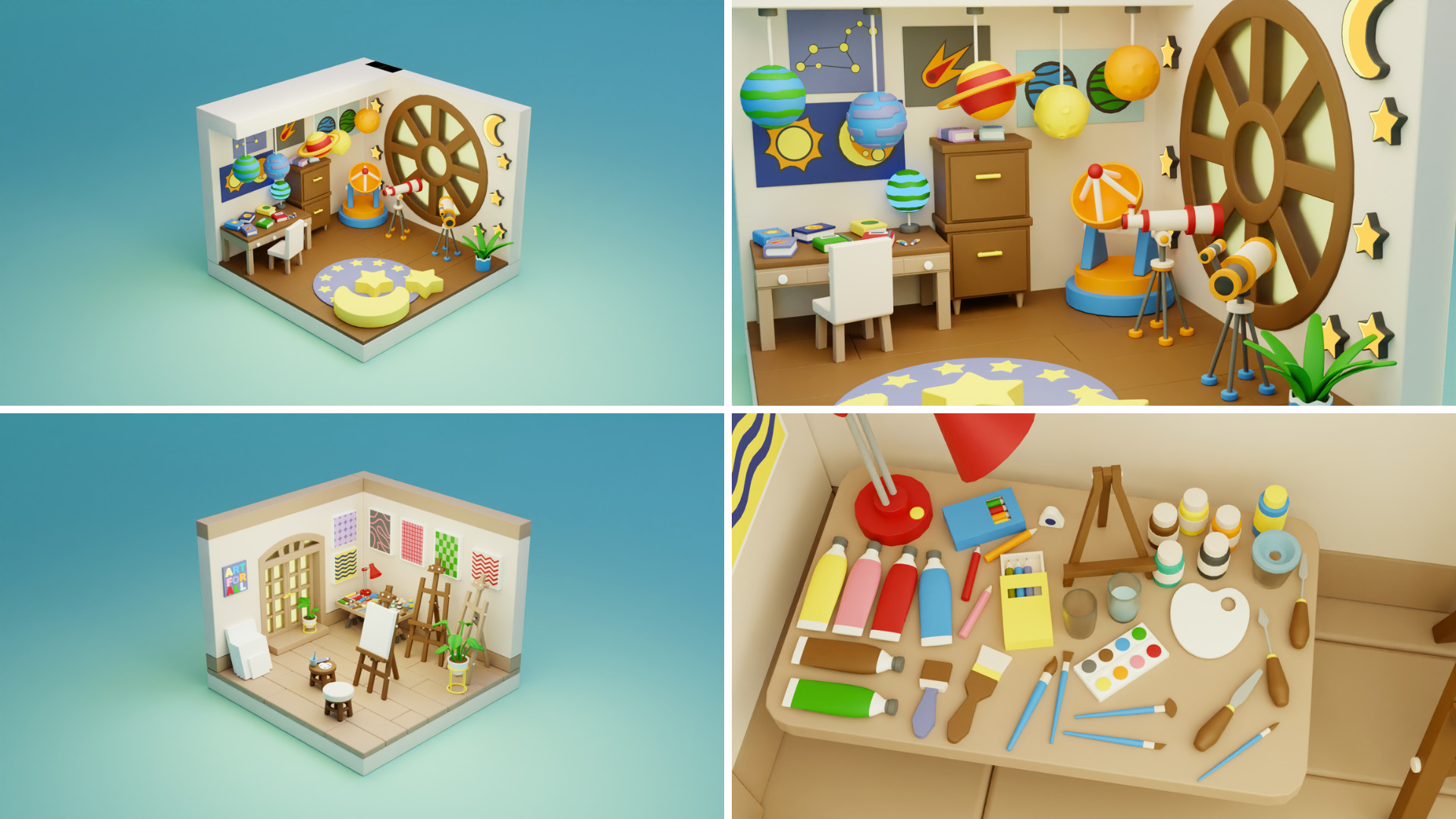 BIG PACK Cozy Cartoon Profession Rooms Interiors 2 Low-poly 3D model_19