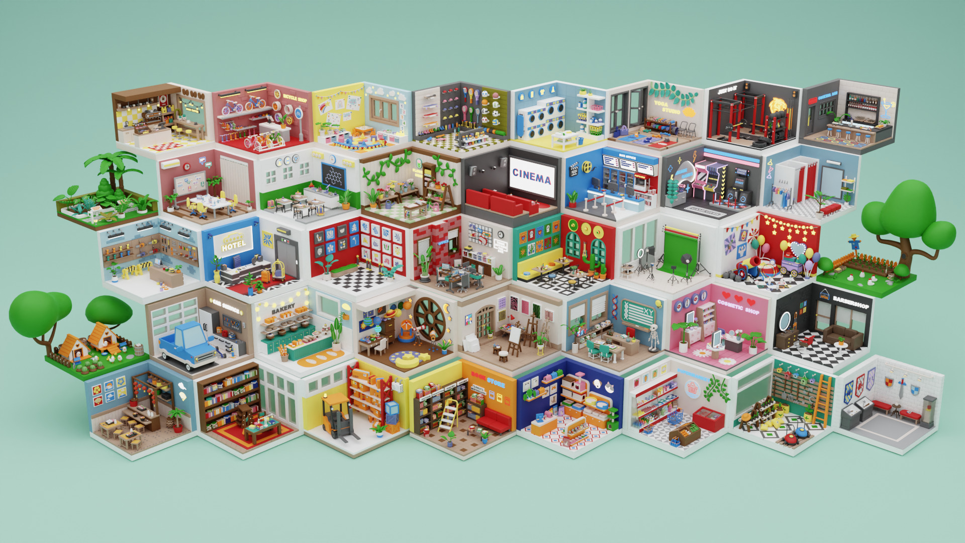 BIG PACK Cozy Cartoon Profession Rooms Interiors 2 Low-poly 3D model_24