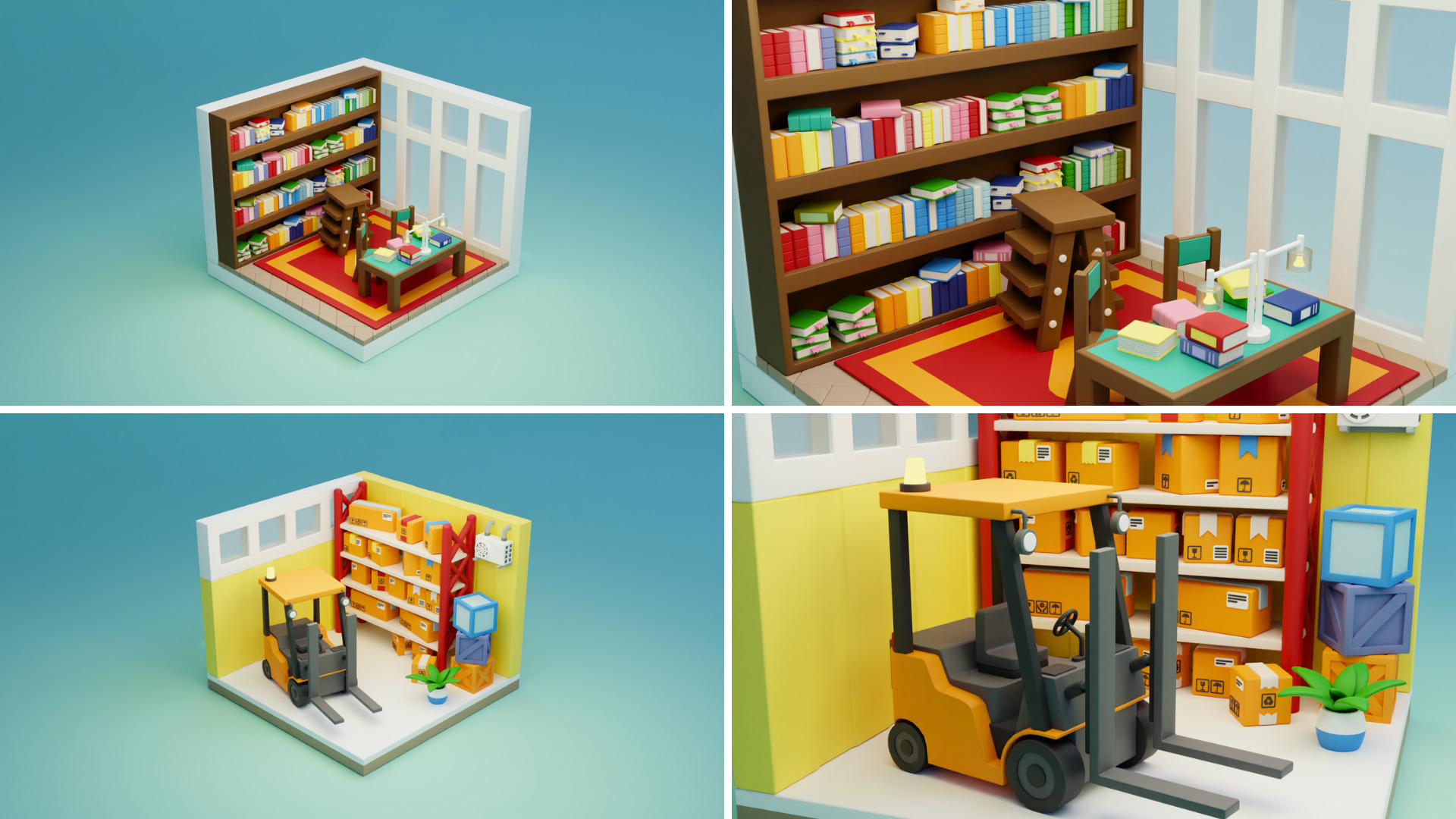 BIG PACK Cozy Cartoon Profession Rooms Interiors 2 Low-poly 3D model_13