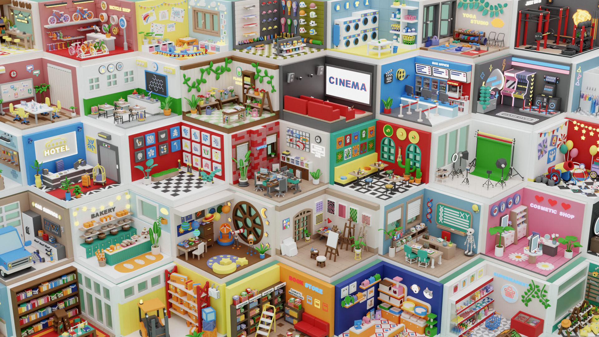 BIG PACK Cozy Cartoon Profession Rooms Interiors 2 Low-poly 3D model_3