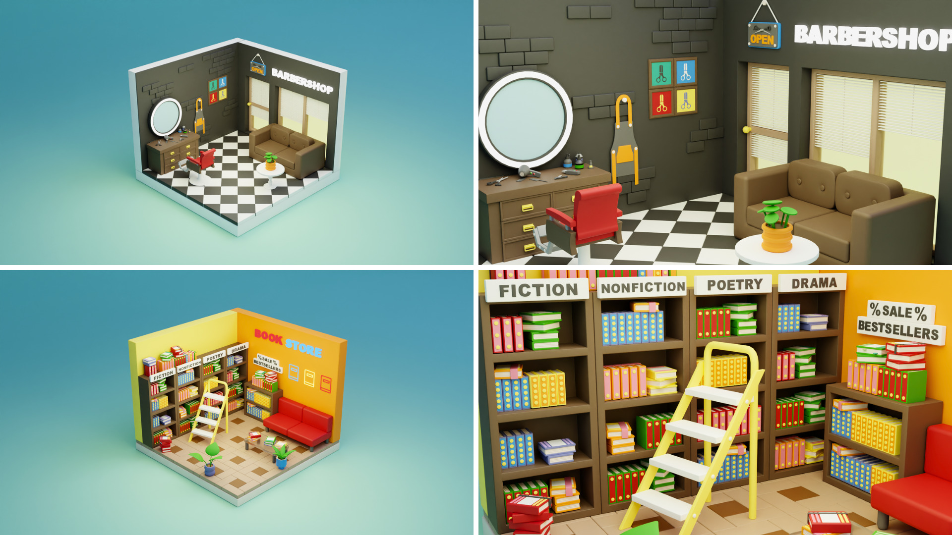 BIG PACK Cozy Cartoon Profession Rooms Interiors 2 Low-poly 3D model_21