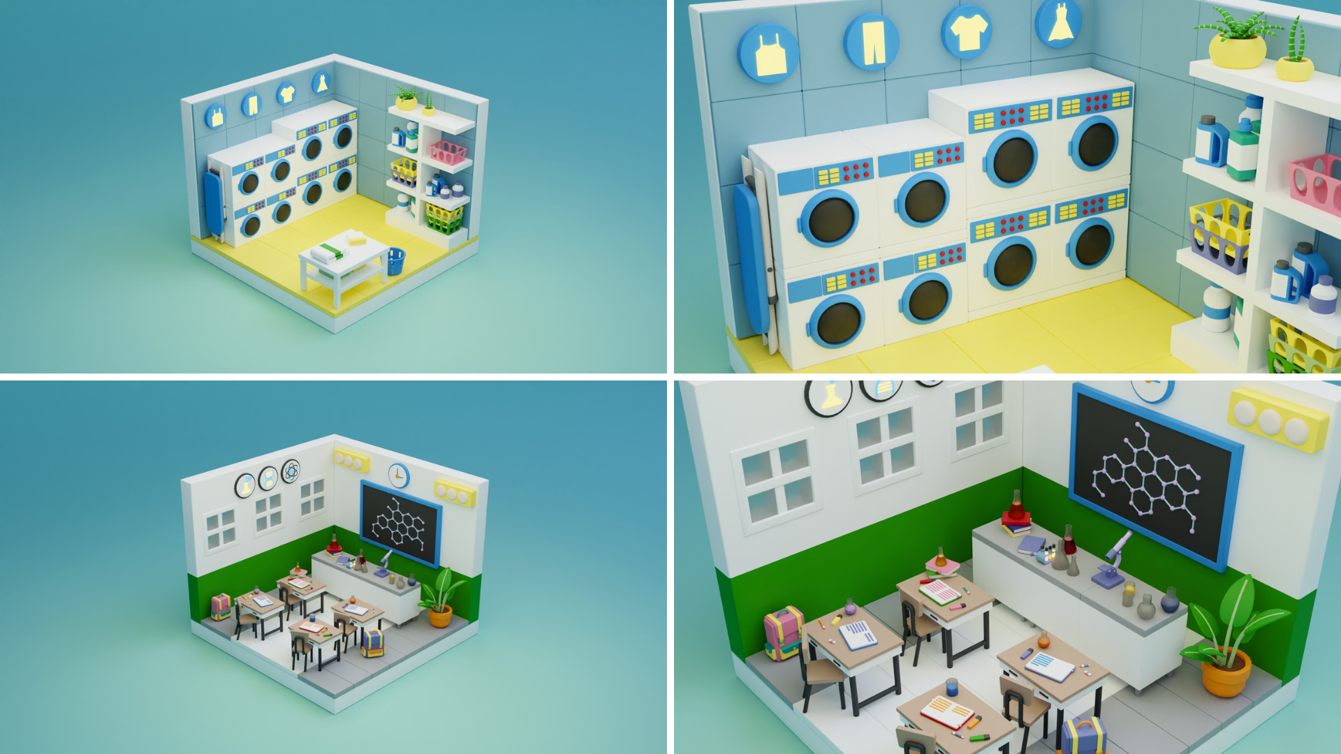 BIG PACK Cozy Cartoon Profession Rooms Interiors 2 Low-poly 3D model_6