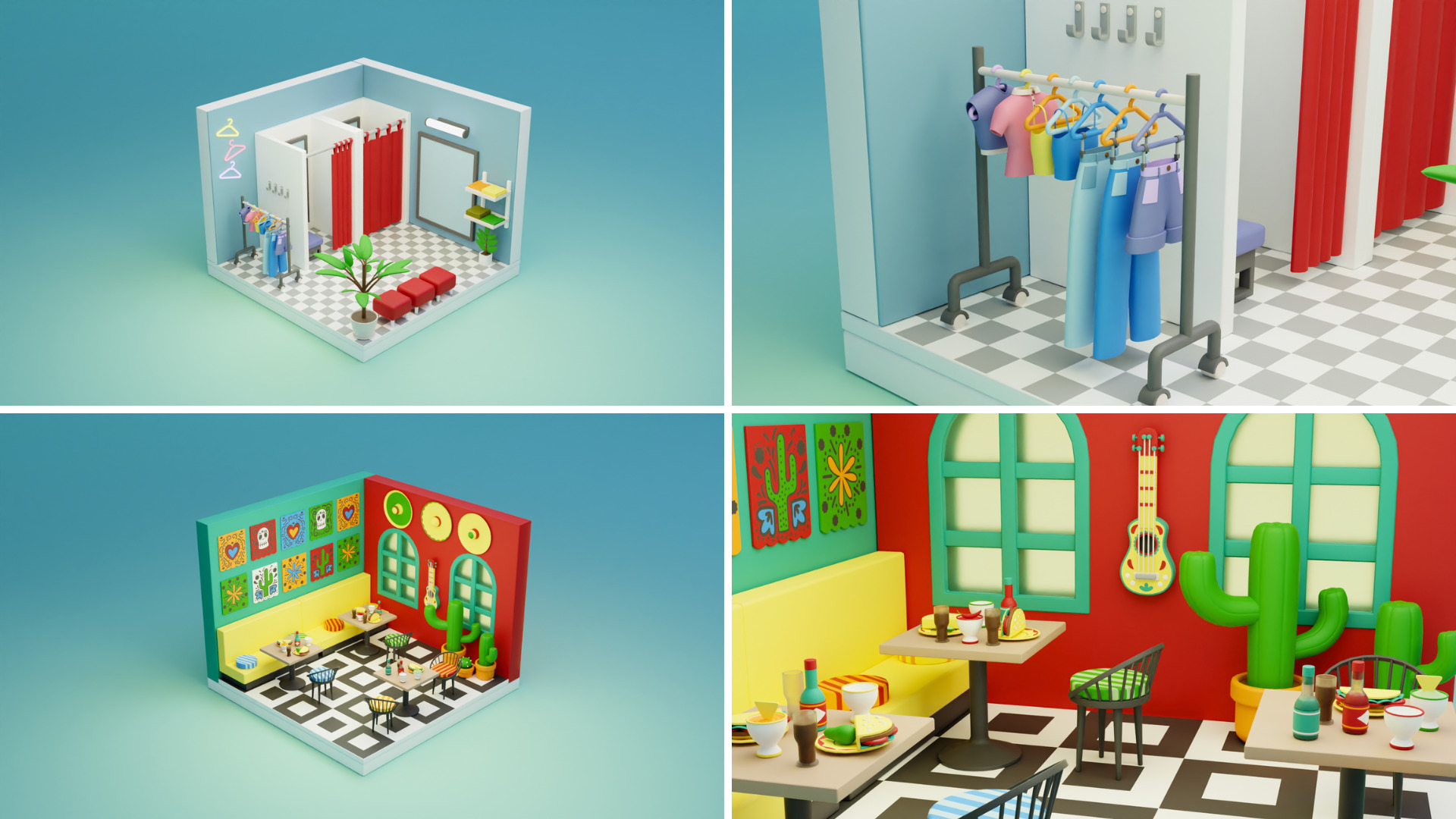 BIG PACK Cozy Cartoon Profession Rooms Interiors 2 Low-poly 3D model_16