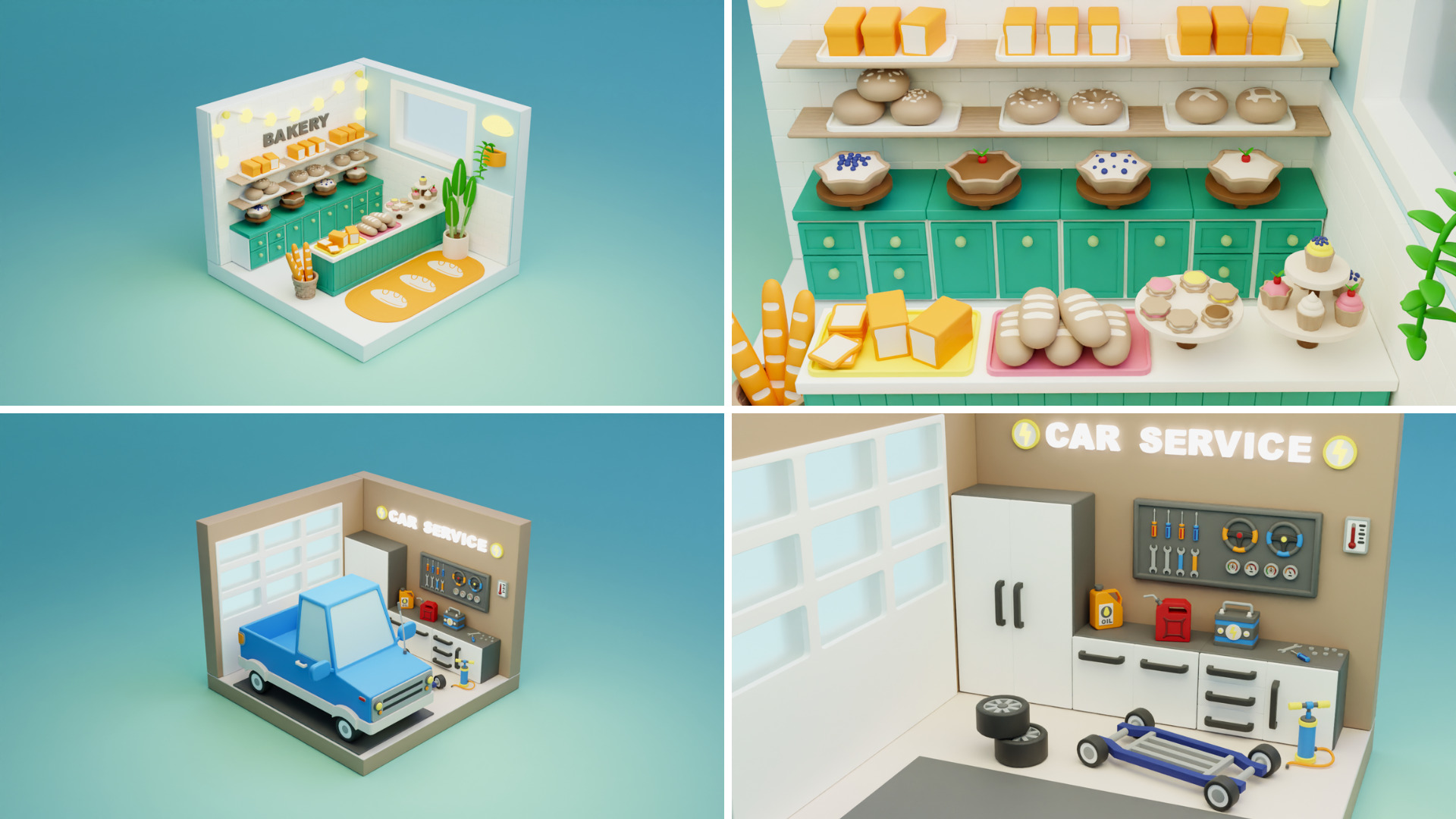 BIG PACK Cozy Cartoon Profession Rooms Interiors 2 Low-poly 3D model_11