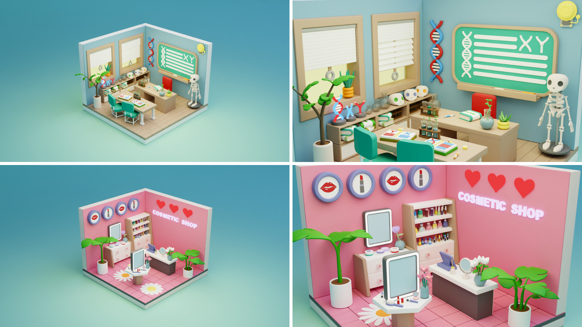 BIG PACK Cozy Cartoon Profession Rooms Interiors 2 Low-poly 3D model_20