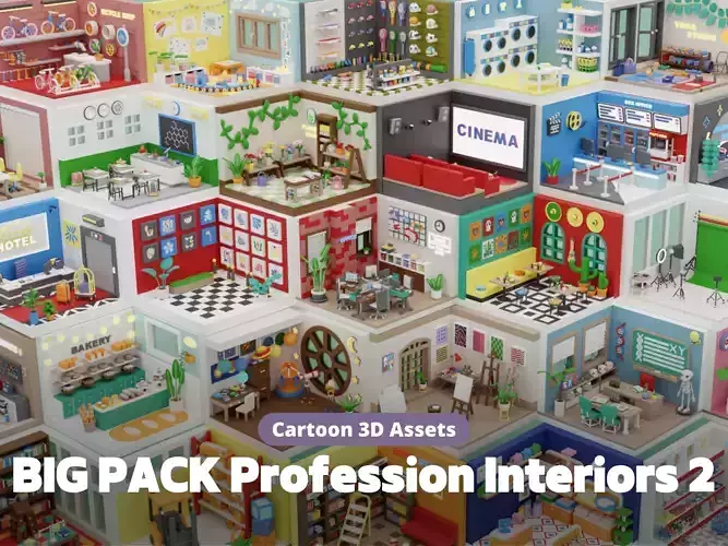 BIG PACK Cozy Cartoon Profession Rooms Interiors 2