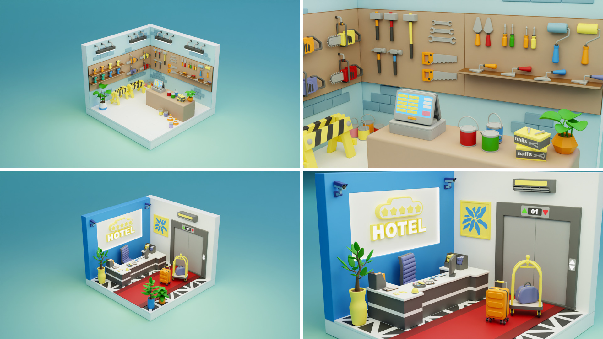 BIG PACK Cozy Cartoon Profession Rooms Interiors 2 Low-poly 3D model_9