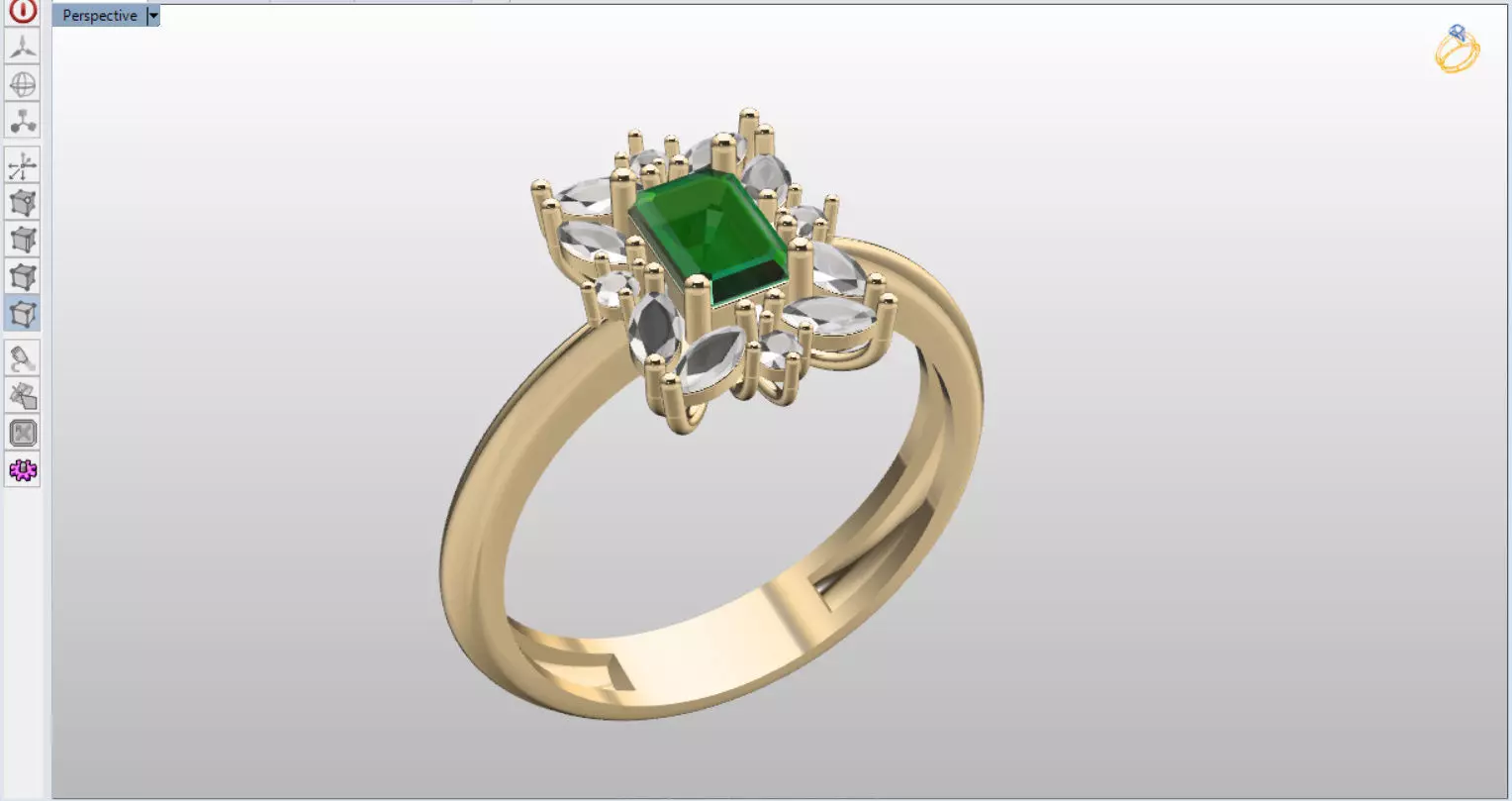 Royal Emerald Solitaire with marquise 3D print model_0