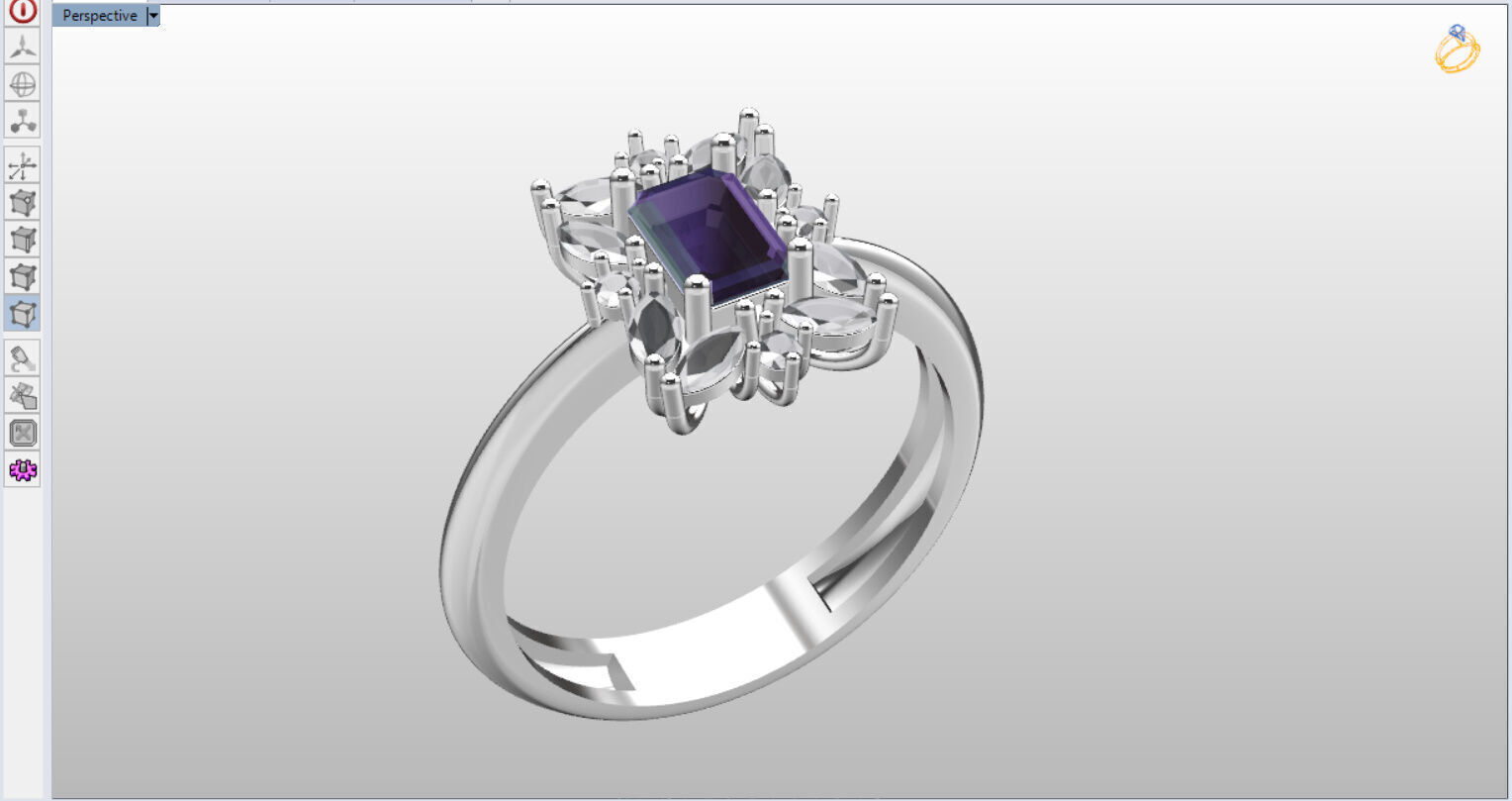 Royal Emerald Solitaire with marquise 3D print model_1