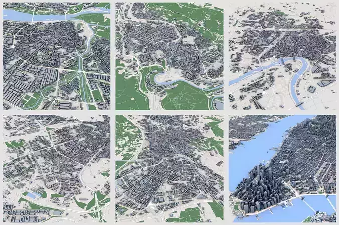 Custom 3D City Models for Games Simulations 3D Printing Low-poly 3D model