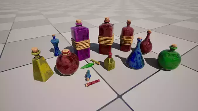 Fantasy Potions Low-poly 3D model