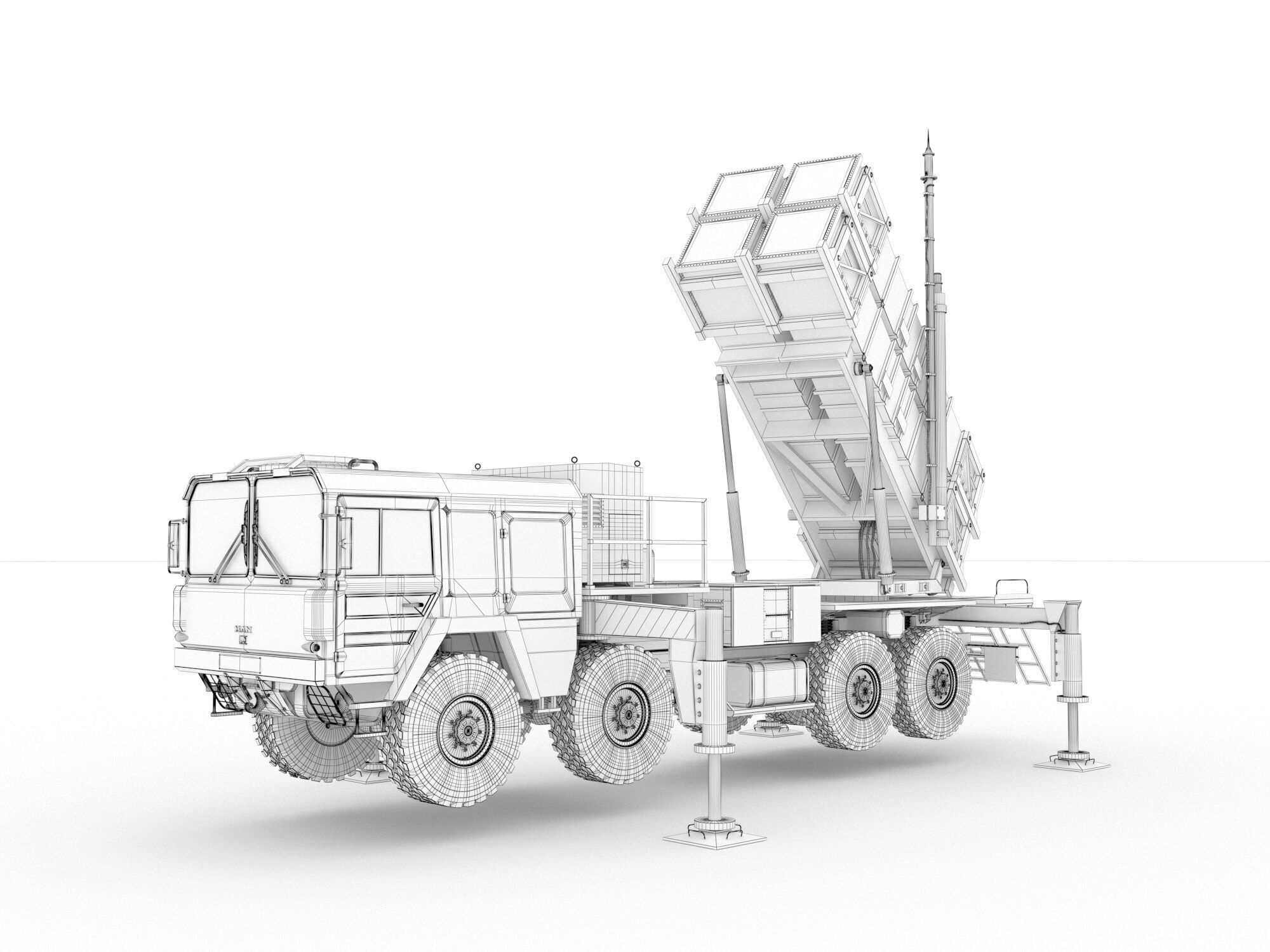 Radar AN MPQ-53 and Rocket launcher MAN KAT MIM-104 Patriot 3D model_48