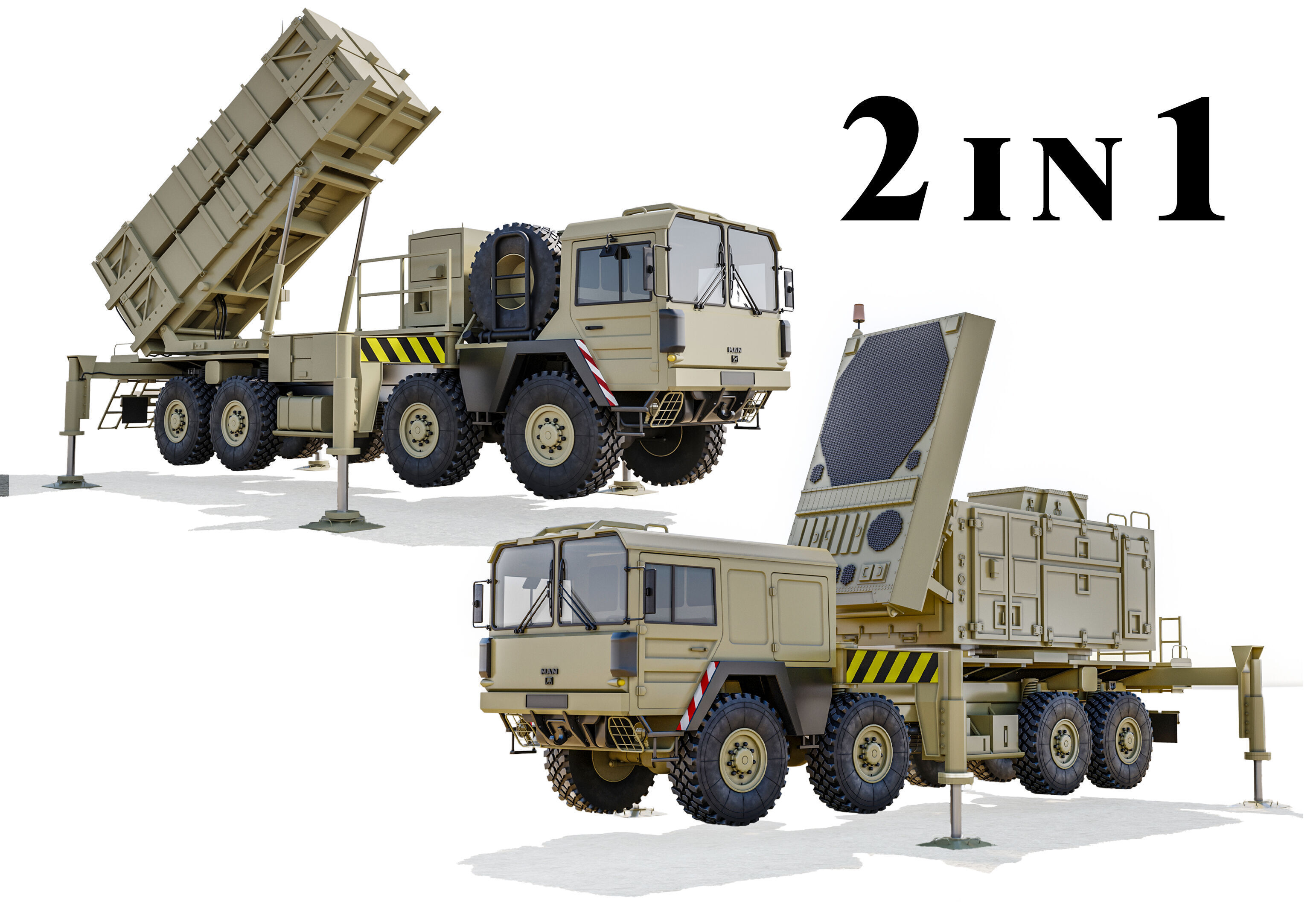 Radar AN MPQ-53 and Rocket launcher MAN KAT MIM-104 Patriot 3D model_11