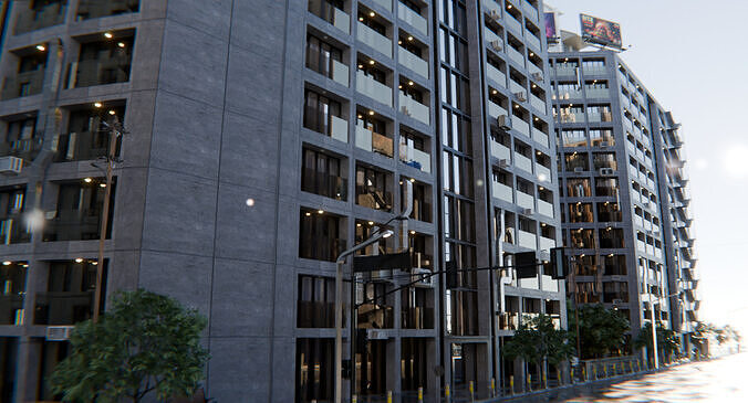 Modern City Street Model - Realistic Street and Rainy Scene 3D model 5