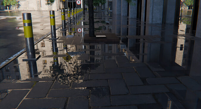 Modern City Street Model - Realistic Street and Rainy Scene 3D model 6