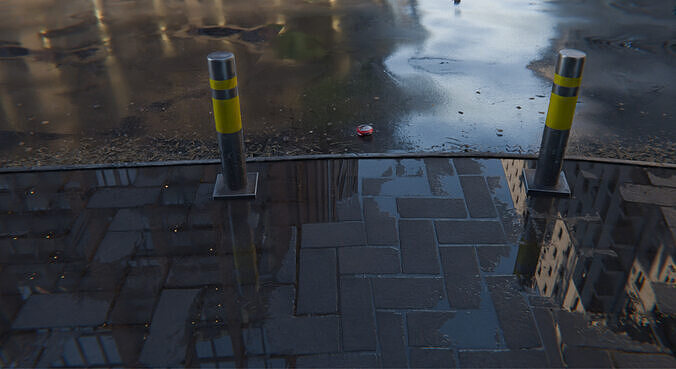 Modern City Street Model - Realistic Street and Rainy Scene 3D model 4